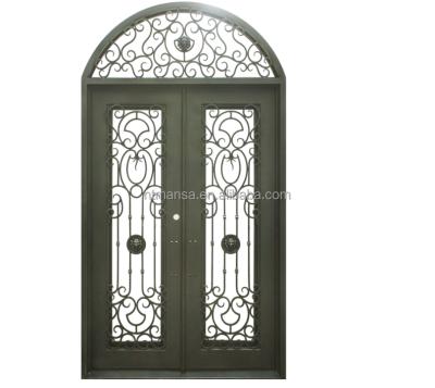 China Artisan Front Wrought Entry Iron Door with slidelights and transom for sale