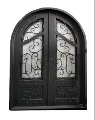 China Craftsman Wrought Iron Double Doors Eyebrow Top for sale