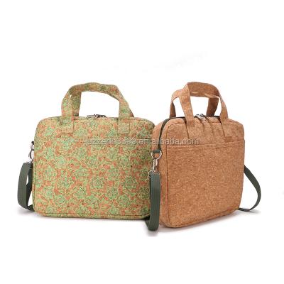 China High quality eco-friendly and waterproof Portugal cork waterproof briefcase for business, wholesale nature vegan cork fabric laptop bag for sale