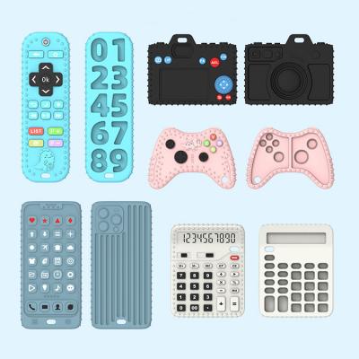 China BPA FREE 2023 New mold product Silicone Remote Calculators mobile phone camera TV controller Shape Teethers Baby teething toys for sale