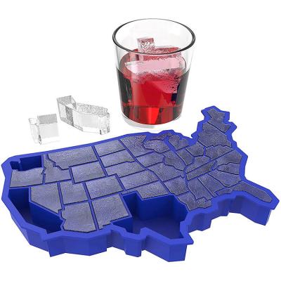 China BPA Free 2023 Custom America Map Shape reusable easy release Silicone Ice Mold maker USA Ice Cube freezer Tray for sale