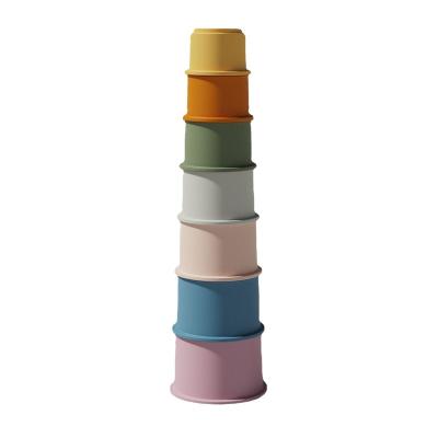 China BPA FREE 2023 New release BPA Free Animal Building Blocks Silicone Educational Baby Stacking Cups Toys For kids for sale