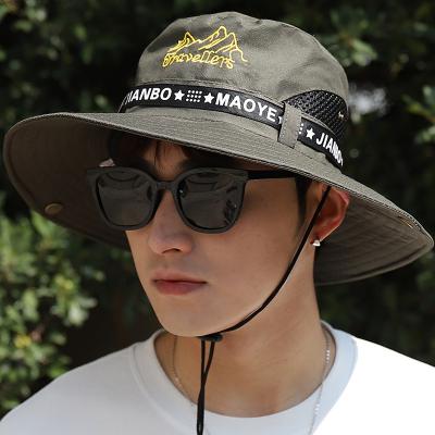 China Wide Brim Fisherman Bucket Hat Logo Caps Outdoor Flat Top 4 Season Sun Protection Bucket Hat Fashion Cotton Embroidery Solid Unisex White for sale