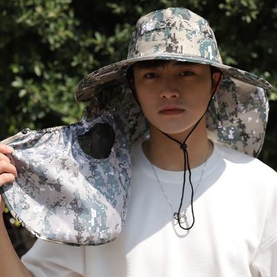 China Green New Men's Sun Shade Cap Sun Shade Cap Outdoor Sport Breathable Bucket Hat Boonie Hat Camouflage Fishing Hat With Removable Neck Fin for sale