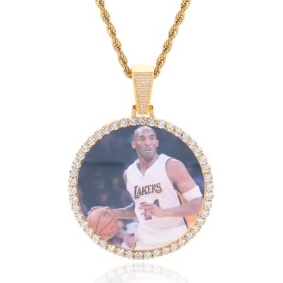 China Custom Mixed Medium Size Picture CZ Memory Mixed Size Picture Hiphop Circle Pendant Necklace Hiphop Circle Pendant Necklace for sale