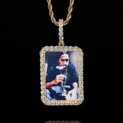 China Hip Hop Wholesale Hip Hop Picture Pendant Custom 3D Stone Paved Square CZ Frame Photo Pendant Necklace for sale