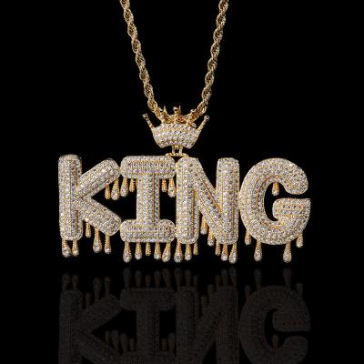 China Custom Hiphop Hip Hop Jewelry Initial Drip Pendant DIY Crown Alphabet Letter Nameplate Pendant Necklace for sale