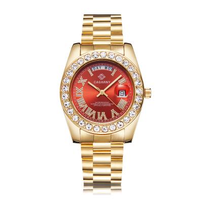 China Luxury Hip Hop Day/Date Brand Watch Iced Out Multicolor Bling Bling Diamond CZ Quartz Men's Wrist Watch for sale