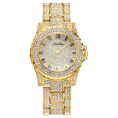 China Luxury Hip Hop Brand Women Day/Date Watch Iced Out Full Diamond Gold Silver Rose Wrist Quartz Watch for sale