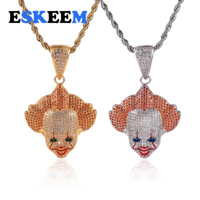 China High Quality Eskeem Hiphop Jewelry Blingbling 3A CZ Material Joker Copper Clown Pendant Necklace for sale