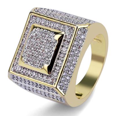 China Square Men's Cubic Zircon Ring Gold Plated Micro Pave D.C.A. Hip Hop Outlet Iced Out Hip Hop Ring Jewelry Wholesale for sale