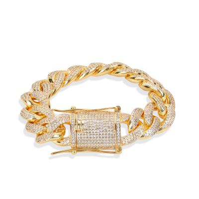 China Hip Hop Hip Hop Custom 15mm Iced Out Diamond Miami Cuban Link Restrictor Bracelet Gold Plated Bling Lab Bracelet for sale