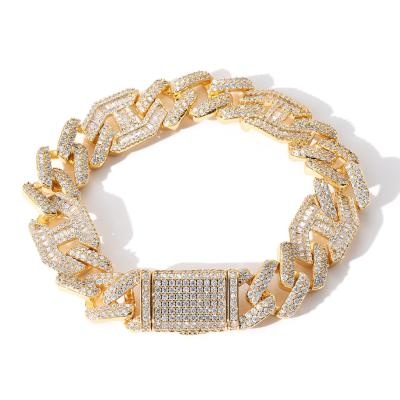 China Hiphop Iced Out Mens Hip Hop Link Bracelet 14K Gold PVD Plated 3:1 Fork Cuban Link Bracelet For Sale for sale