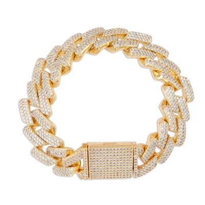 China Hiphop Men's Hiphop Bracelet 20MM 18k Gold Plated Outlet Bling D.C.A. CZ Miami Iced Out Cuban Fork Bracelet For Dropshipping for sale