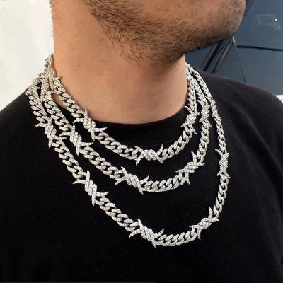 China Hiphop Iced Out AAA Zircon Lab Diamond Thorns Necklace 10mm Miami Cuban Link Chain Necklace for sale