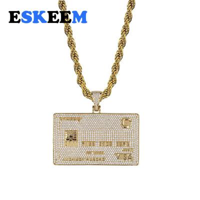 China Dropshipping Hiphop Support Iced Out Bling Credit Card Necklace Rectangle Pendant For Unisex for sale