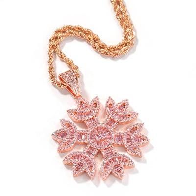 China Wholesale Jewelry 18k Rose Gold Plated Iced Out Hiphop Hiphop Fashion CZ Snowflake Pink Pendant for sale