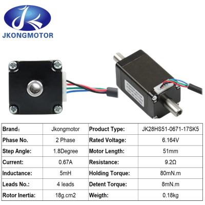 China Jkongmotor 28x28x51mm 1.8 Degree Cavity Shaft Motor 2 Phase NEMA 11 Shaft Hollow Stepping Motor With CE ISO Rohs JK28HS51-0671-17SK5 for sale