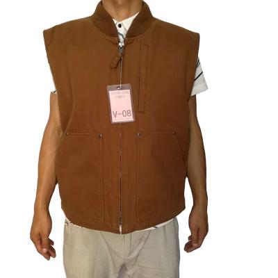 China Men's Cotton Duck Color Waistcoat Woven Regular Brown Sherpa Lined Plus Size Winter Canvas Vest Loose Washed Basic Windproof Heavy Sand for sale