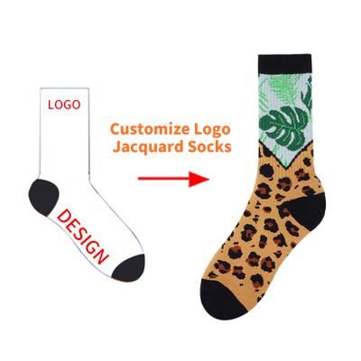 China QUICK DRY Women's Crew Socks With Logo Fashion Custom Design Cotton Leopard Socks for sale