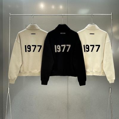 China Other BASES KAREEM New BASES back 1977 flocking loose print zipper sweatshirts high street men women stand up collar zipper swe for sale