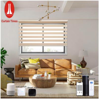 China Minimalist China blackout wifi smart double shades zebra roller fabric auto electric motorized window blinds for sale