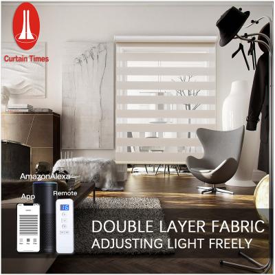 China CLASSIC wifi smart zigbee tuya electric roller blinds motorized double layers zebra window blinds motorized blinds for sale