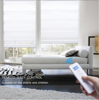 China Easy Clean Indoor Daytime Night Polyester Automatic Motorized Window Shades Blackout Control Zebra Blinds for sale