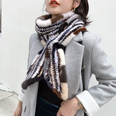 China Handmade Knitted Cross Fur Neck Scarf Fashion Multi Color Style Fur Collar Scarf Comfortable Multi Color Long Fur Scarf for sale