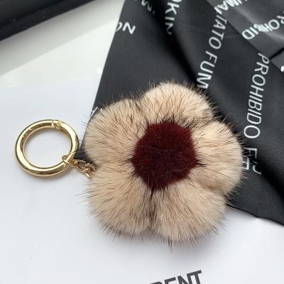 China High Quality Cute Flower Genuine Mink Fur Keychain Fluffy Bag Pendant For Women Kids Gift Fur Key Chain for sale