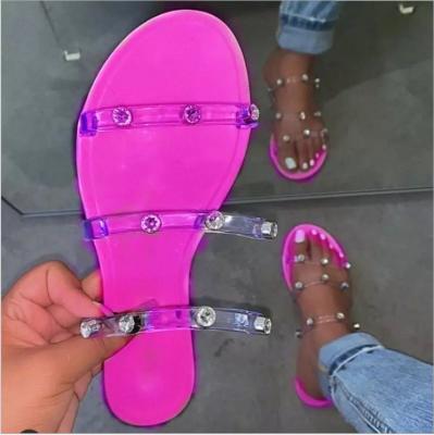 China Fashion trend beach sandals women European and American slides new style 2021 summer rhinestone ladies sandals for sale