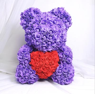 China Artificial Roses 25cm Flower Box Heart PE Foam Rose Teddy Bear With Multi Color Preserved Rose Teddy Bear for sale