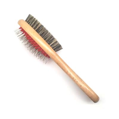 China Sustainable Pet Beauty Tools Wooden Handle Double Side Grooming Brush for sale