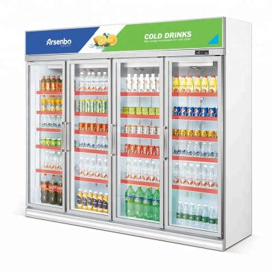 China Single-temperature Straight Glass Door 4 Door Commercial Cold Beverage Display Fridge Freezer for sale