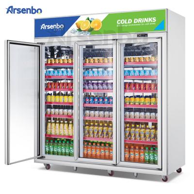 China Single-Temperature 3 Door Glass Cold Commercial Drinks Beverage Cooler Refrigerator For Supermarket for sale