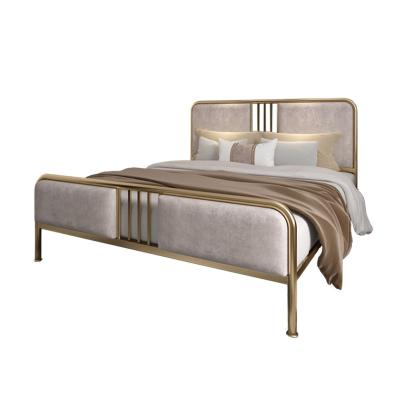 China The Other Princess Golden Double 1.8M 1.5 Nordic Iron Bed GUEST ROOM Apartment Iron Gold Rental Bed for sale