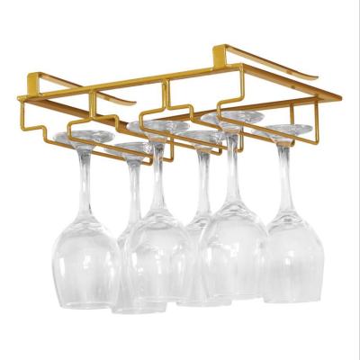 China Simplicity Metal Gold Wall Hanging Wine Glass Stocked Hold 6 Wine Rack Glasses for sale