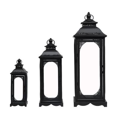 China Home Vintage Chinese Glass Floor Large Metal Decoration Storm Wrought Iron Sconce Outdoor Windproof Lantern for sale