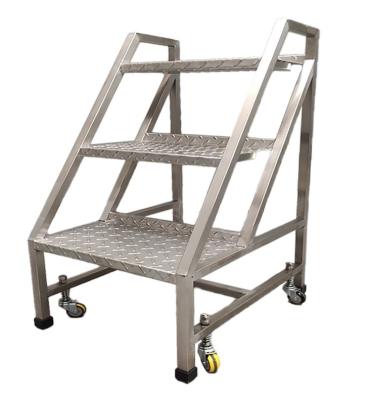 China Comfortable 304 Stainless Steel Movable Safety Wheel Step Ladder for sale