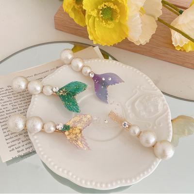 China Decorate Unique 7CM 2.75inch Mermaid Styles Metal Hairpins Bead Jewelry Hair Clips For Women for sale