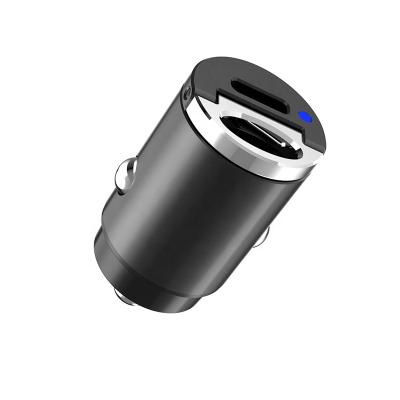 China Built-in QC 3.0 Smart Fast Charging Type-C Mini Dual IC Car Charger For iPhone With Led for sale