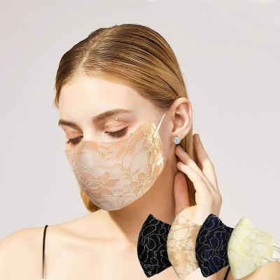 China Nose Piece Adjustable Fast Delivery Custom Logo Reusable Washable 3 Layer Fashion Party Face Mask Female Anti-Dust Lace Face Mask for sale