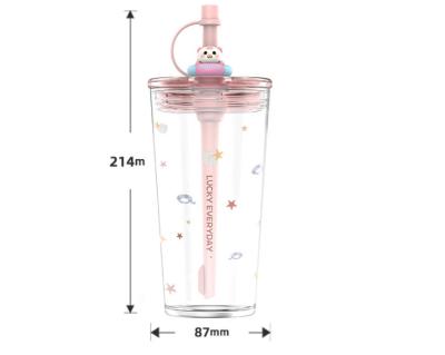 China Milk Stocked Cup With Silicone Straw And Lid Clear Cup Cute Drinking Water Travel Cup For Toddlers Kids Cartoon Sippy Cup Animals for sale