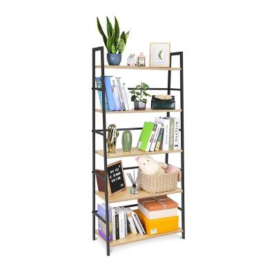 China Large Modern Book Shelf 5 Tier Foldable Bookcase Shelf Storage Organizer for Living Room and Home Office for sale