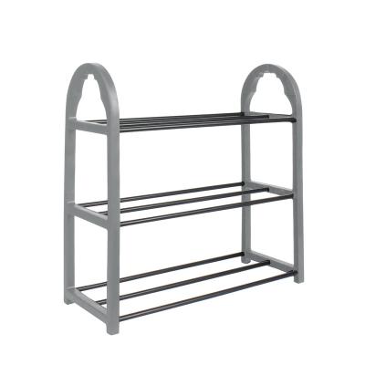 China Metal Shoe Rack Stackable (Height) 3-Tier Shoe Rack Lightweight Narrow Adjustable Shelving Sturdy Gray for sale