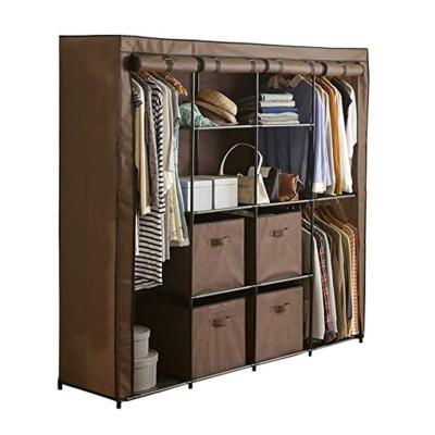 China Morden Luxury Fabric Wardrobe with 4 Drawers Portable Clothes Closet Storage Organizer with Compartments and Rods for sale