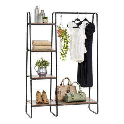 China Morden Luxury Freestanding Garment Racks Home Metal Clothing Rack With 4-Tier Storage Shelves And Hanging Rod for sale