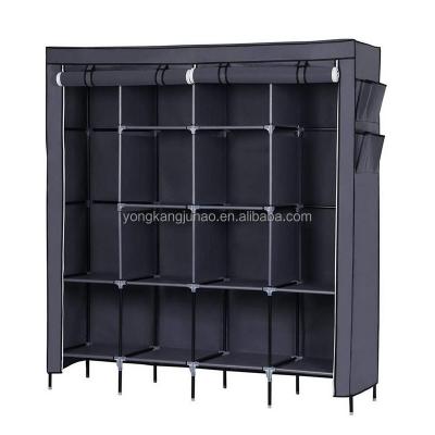 China Luxury Non-woven Fabric Morden Canvas Wardrobe Larger Size Folding Wardrobe Cabinet with 12 Shelves for Bedroom Furniture for sale