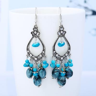 China BOHEMIA 2021 New Bohemian Fashion Ethnic Nature Stone Women Drop Earrings for sale