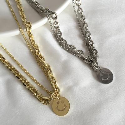 China High Quality Hip Hop Stainless Steel Necklace 2pcs/set Smile Face Pendant Necklace Lucky Necklace for sale